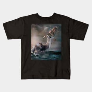 Sloth Kraken Giant Sea Monster Kids T-Shirt